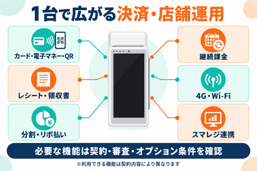 アルファポータブル1台で利用できる決済・販促・店舗運用機能