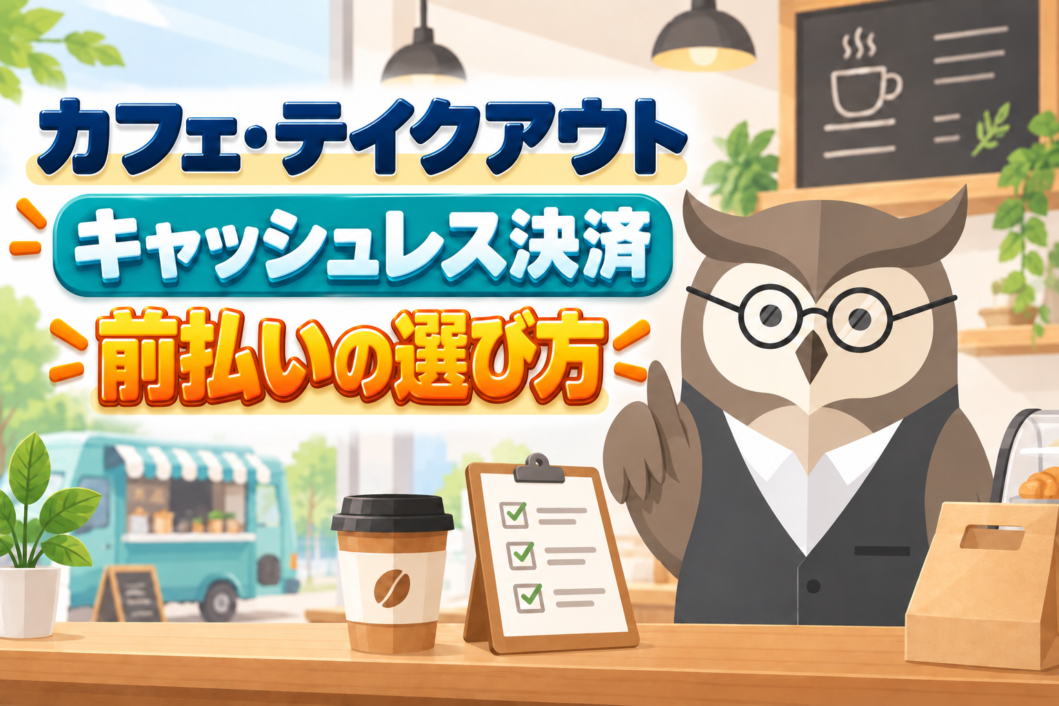 カフェ・テイクアウトの前払い会計｜キャッシュレス導入の選び方を紹介するペイセンのオリジナルイラスト