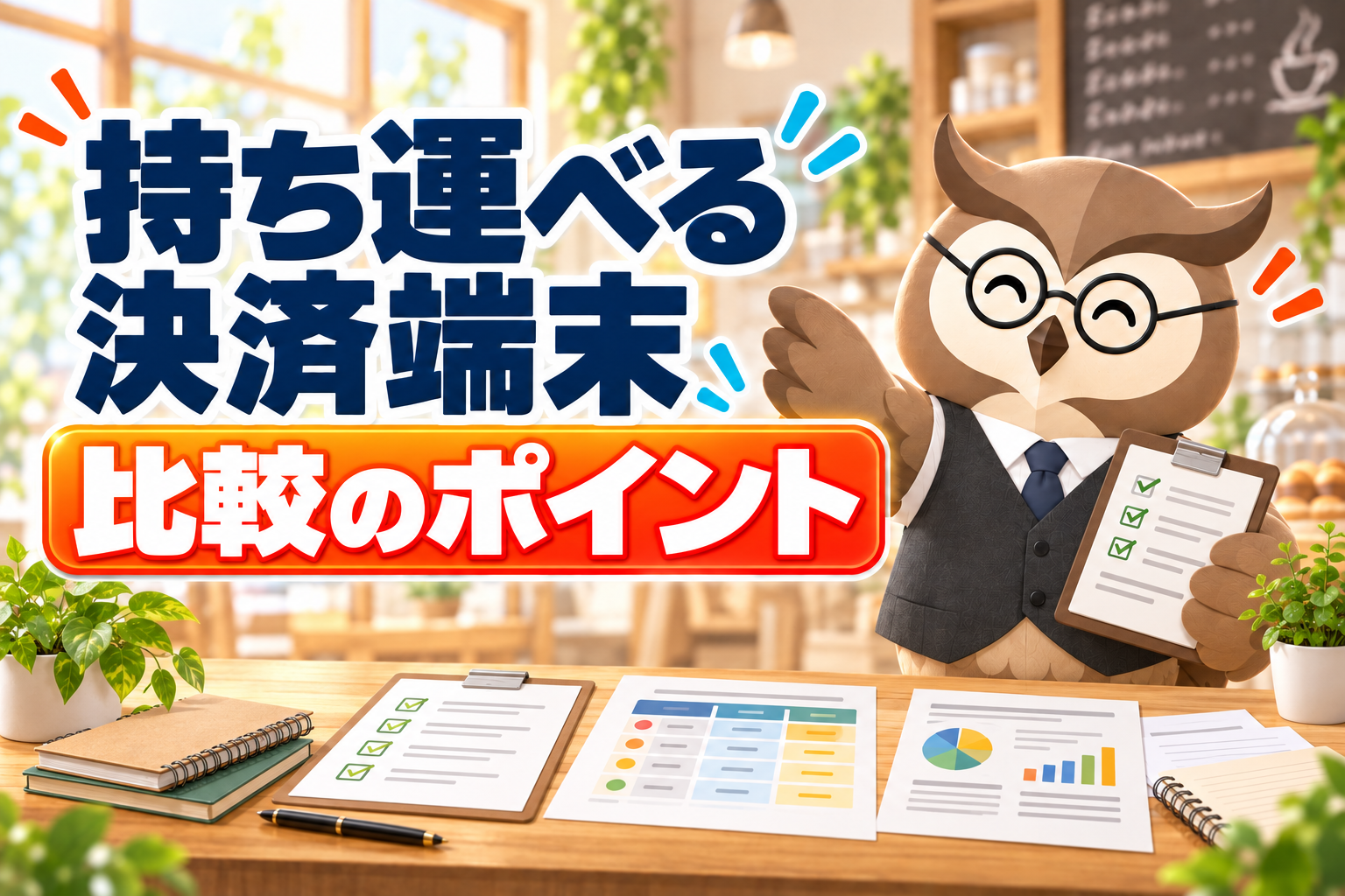 持ち運べる決済端末の比較方法｜通信・電源・POS連携を確認を紹介するペイセンのオリジナルイラスト