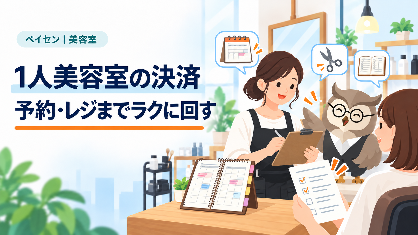 1人美容室のキャッシュレス決済｜施術から会計までの運用を紹介するペイセンのオリジナルイラスト